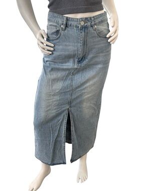 Blank NYC - Classic Light Blue Denim Maxii Skirt with Front Slit  Size 27